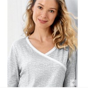 Garnet Hill Asian Wrap Organic Cotton Pajama Top Women's Medium Sleep Shirt Soft